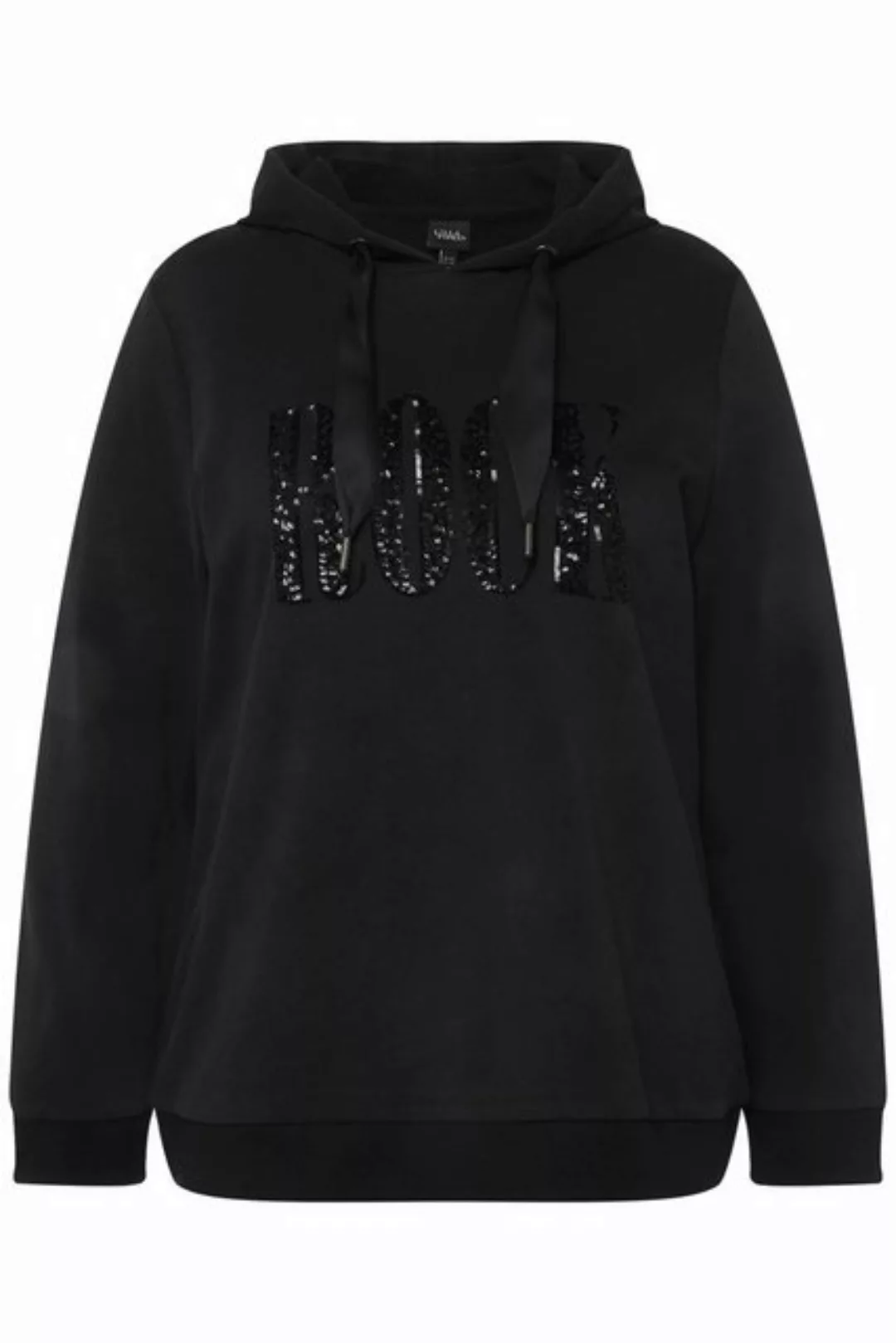 Ulla Popken Sweatshirt Hoodie Pailletten-Schriftzug Langarm Kapuze günstig online kaufen