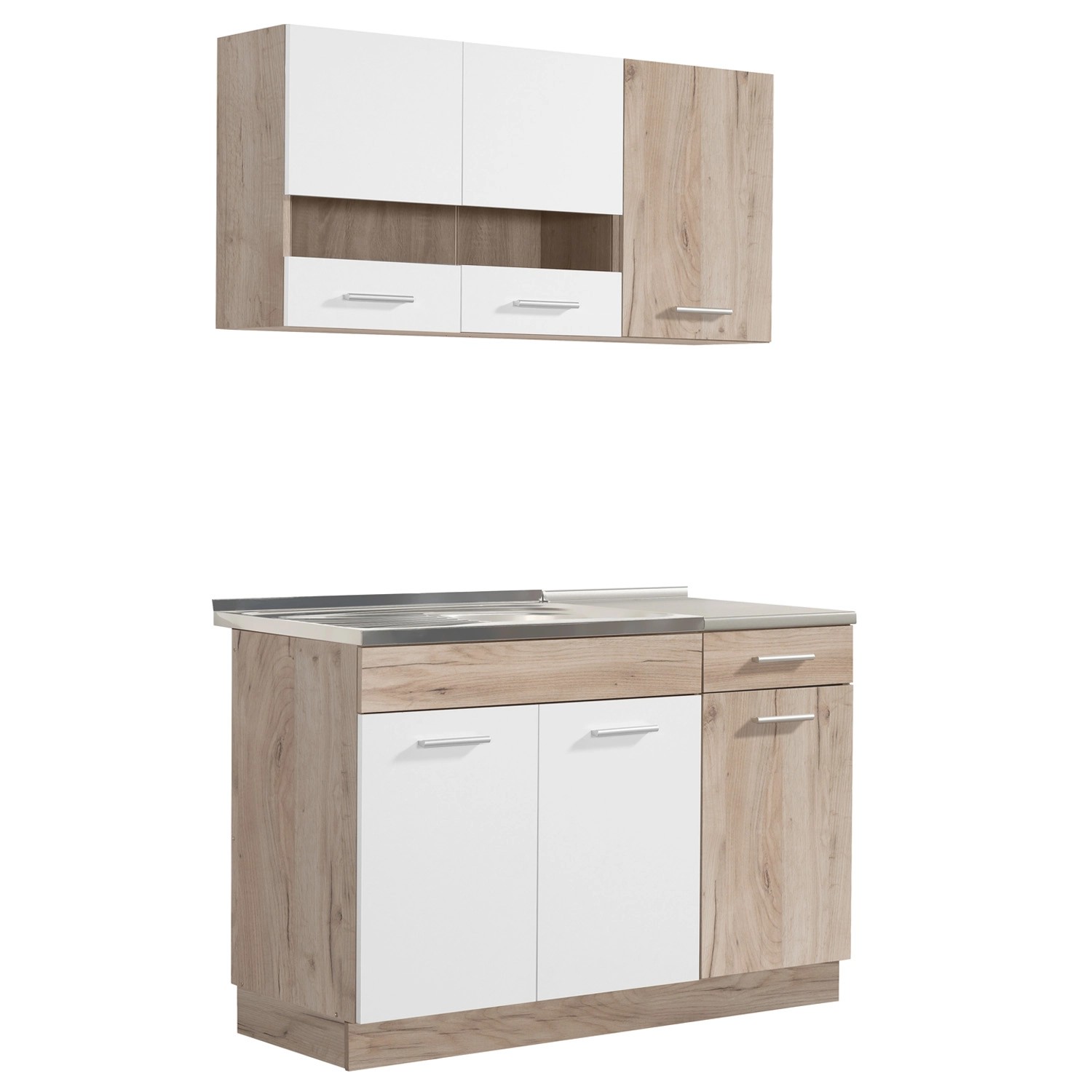 Homestyle4u Küchenzeile ohne Geräte 120x206,5x60 cm in Eiche Braun 2358 günstig online kaufen