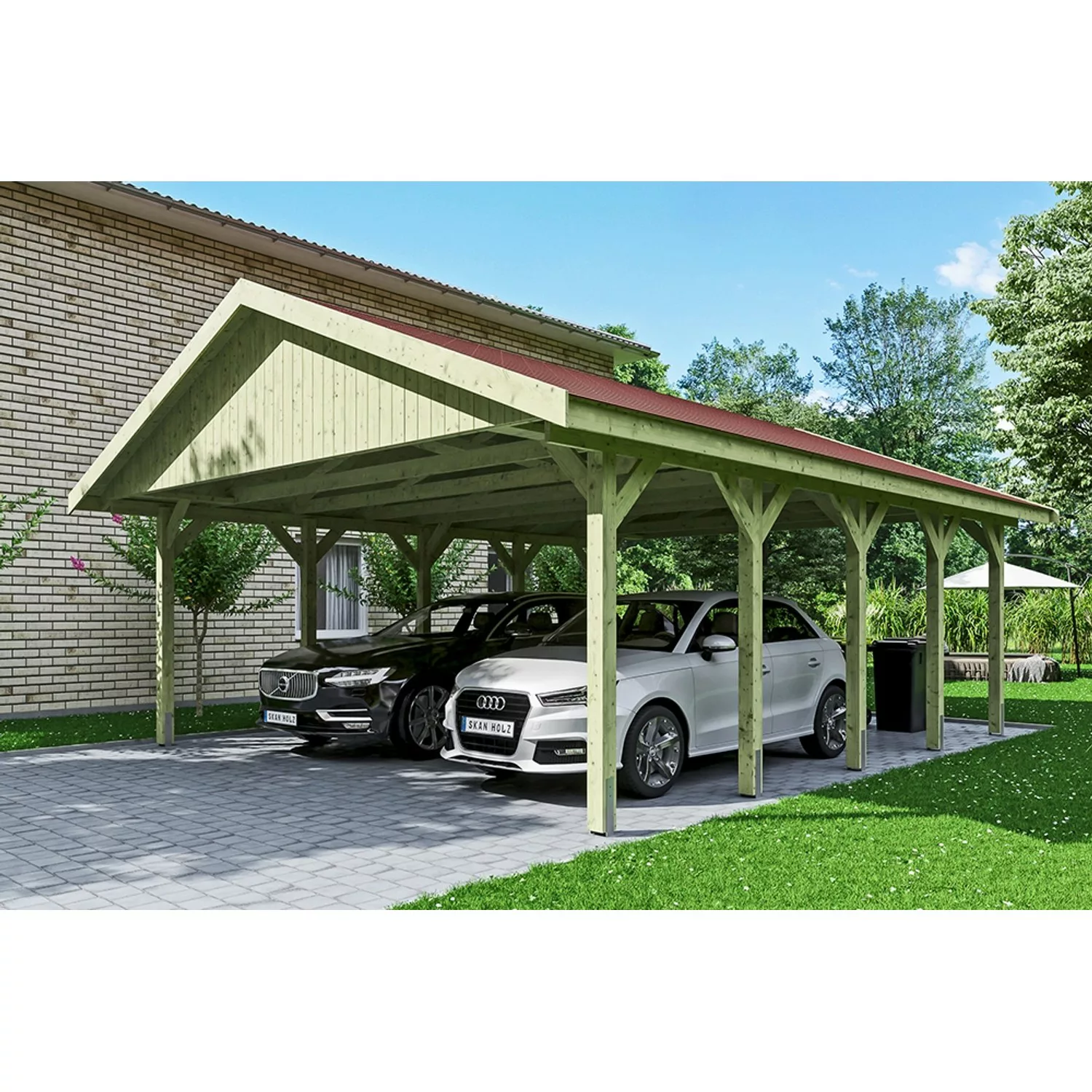 Satteldach-Carport Wallgau 620 x 750 cm rote Schindeln günstig online kaufen