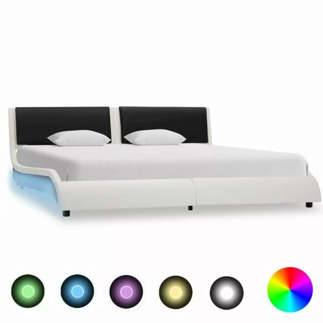 vidaXL Bett Bettgestell mit LED Weiß und Schwarz Kunstleder 160x200 cm günstig online kaufen
