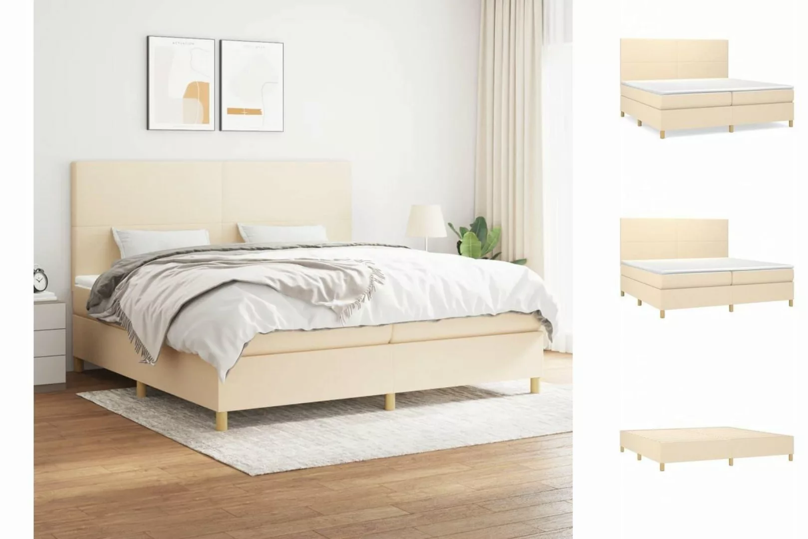 vidaXL Bettgestell Boxspringbett mit Matratze Creme 200x200 cm Stoff Bett B günstig online kaufen