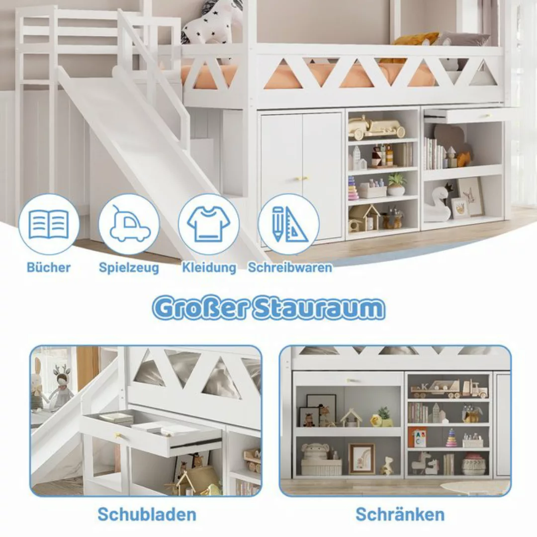 Flieks Hochbett Kinderbett Etagenbett mit Schränke, Rutsche und Treppe 90x2 günstig online kaufen
