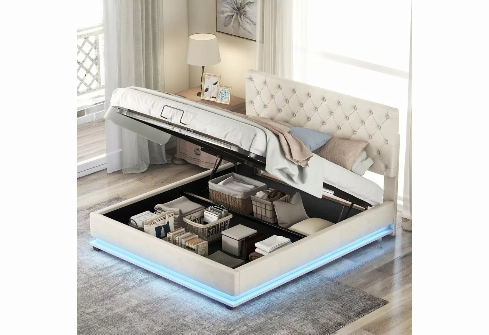 HAUSS SPLOE Polsterbett Doppelbett LED-licht Polsterbett Funktionsbett Bett günstig online kaufen