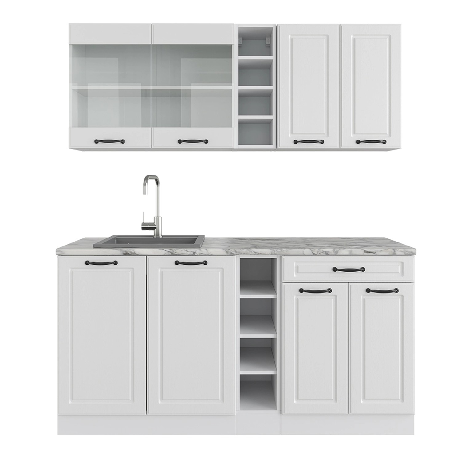 Vicco R-Line Singleküche Weiß Landhaus/Weiß 160 cm AP Marmor günstig online kaufen