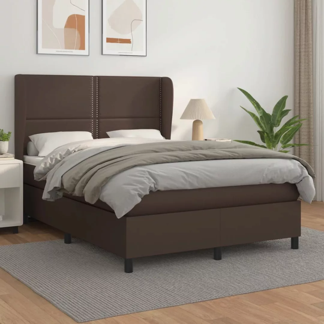 Vidaxl Boxspringbett Mit Matratze Braun 140x200 Cm Kunstleder günstig online kaufen