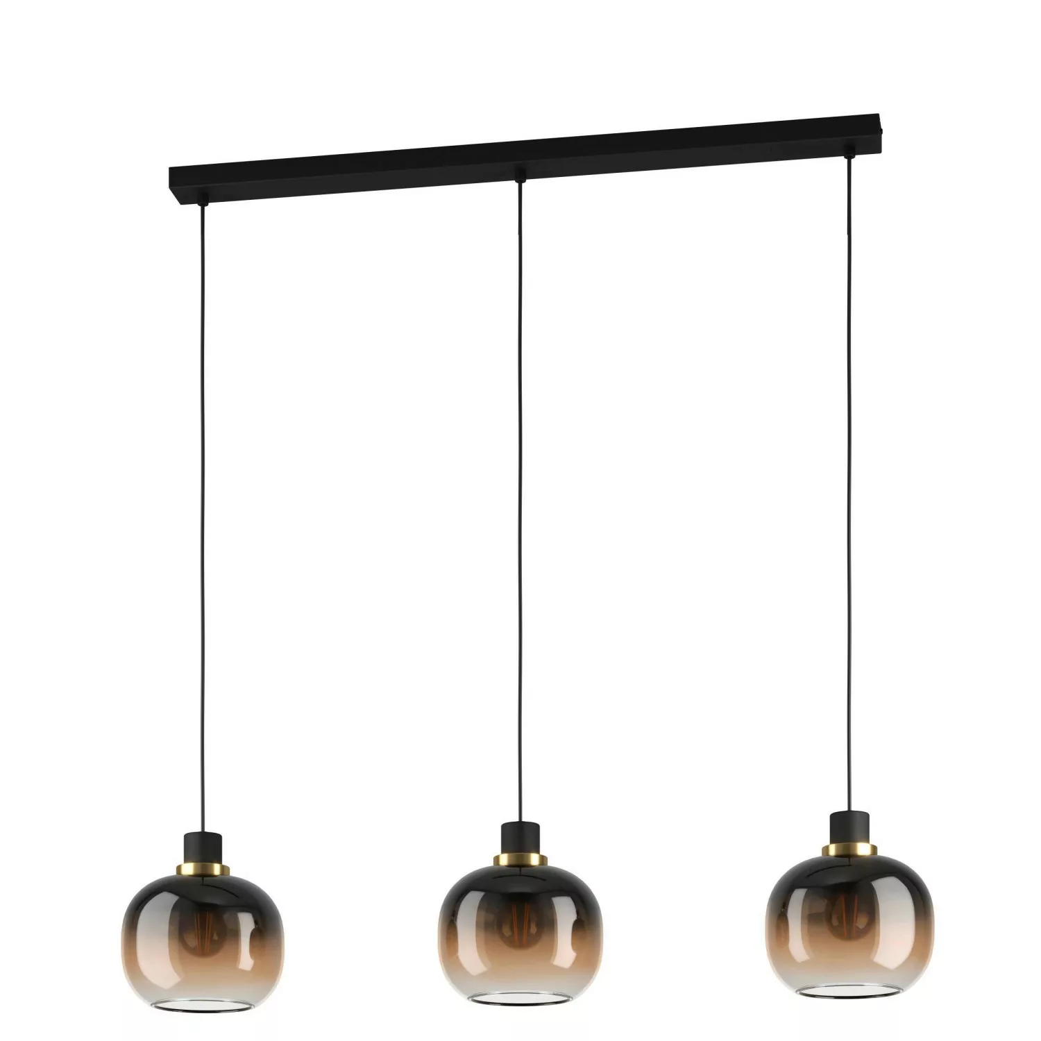 Hängelampe Oilella, schwarz-braun, Länge 95 cm, Glas, 3-flg. günstig online kaufen