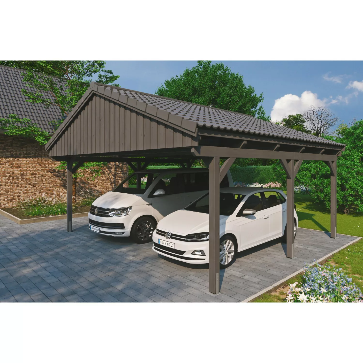 Skan Holz Carport Fichtelberg 618 cm x 566 cm Dachlattung Schiefergrau günstig online kaufen