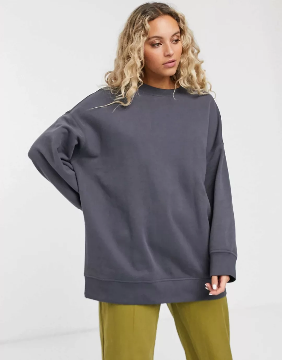 Monki – Graues Oversize-Sweatshirt-Blau günstig online kaufen