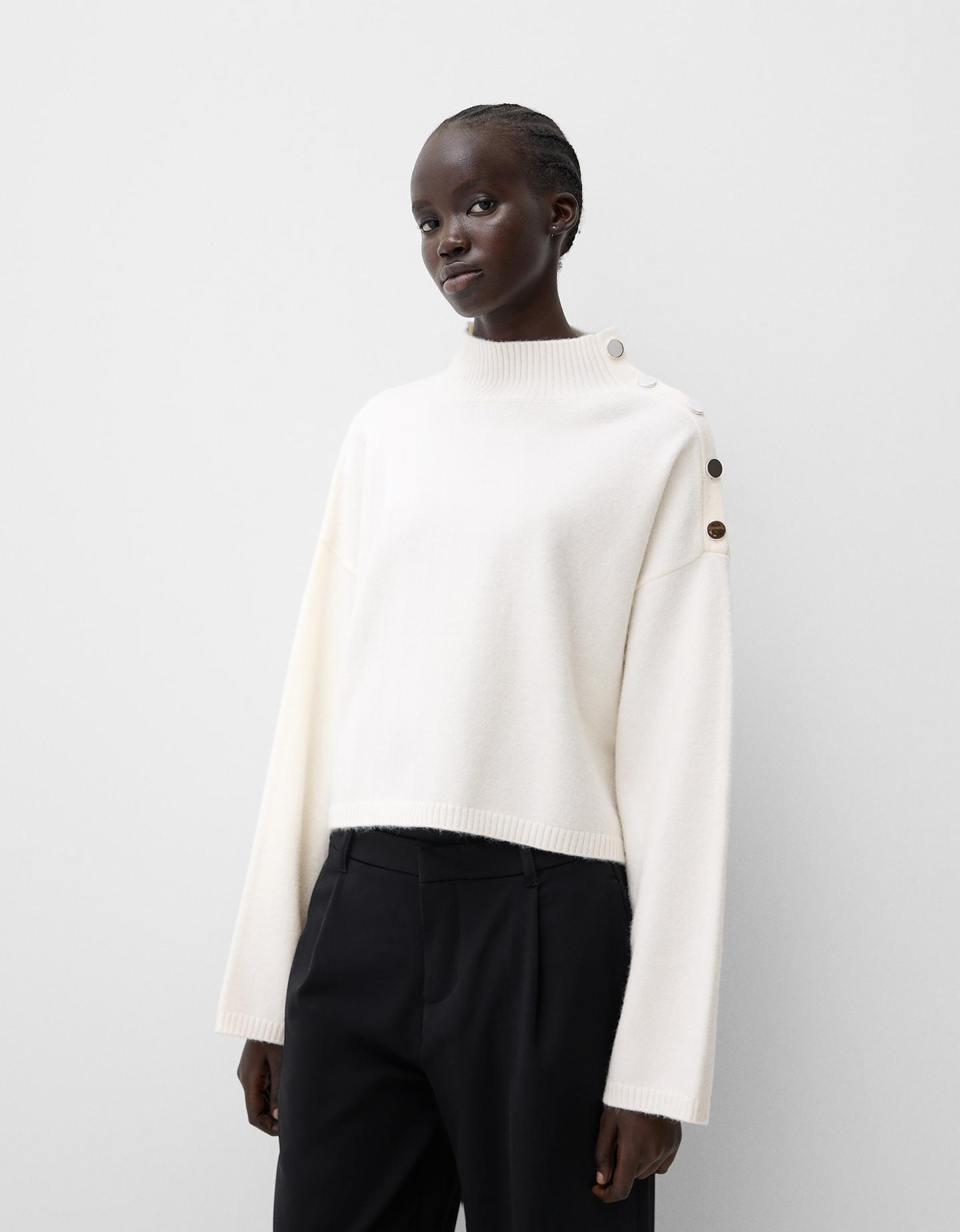 Bershka Rollkragenpullover Mit Seitlichen Knöpfen Damen L Weiss günstig online kaufen