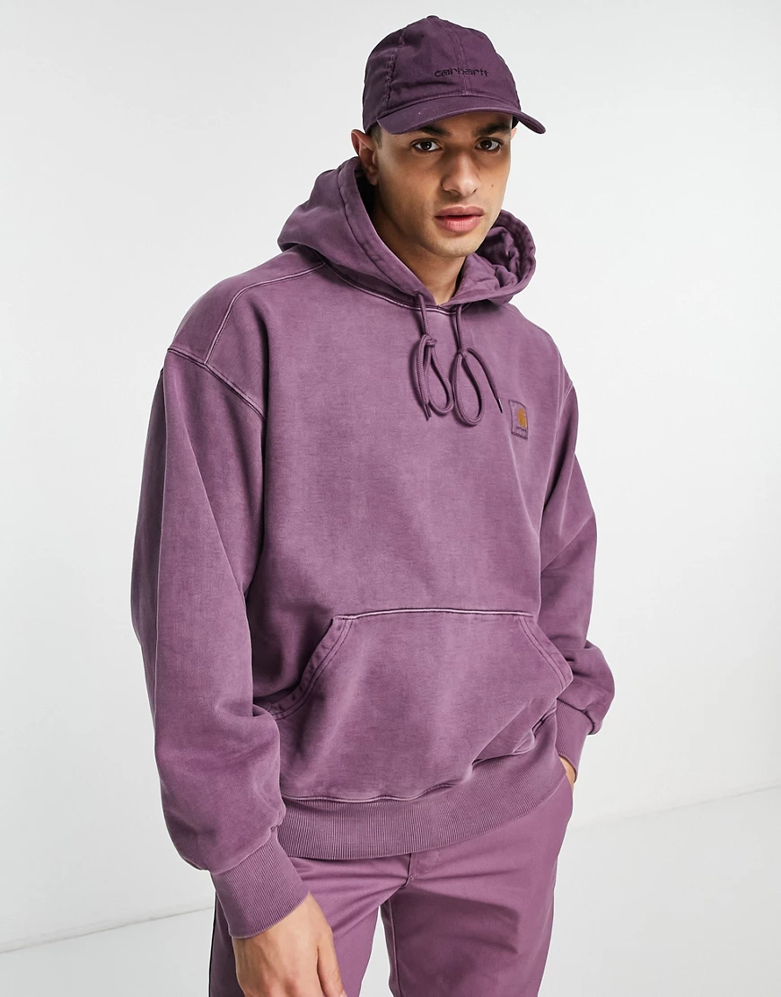 Carhartt WIP – Vista – Oversize-Kapuzenpullover mit Pigmentfärbung in Lila, günstig online kaufen