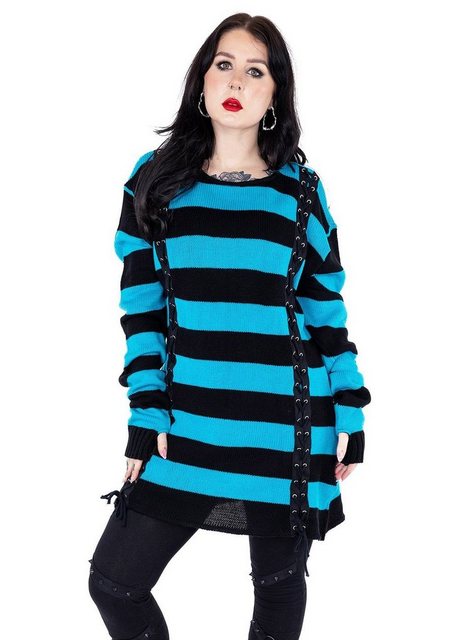 Vixxsin Longpullover Esmerelda Blau Strickpulli Pullover Gestreift Goth günstig online kaufen