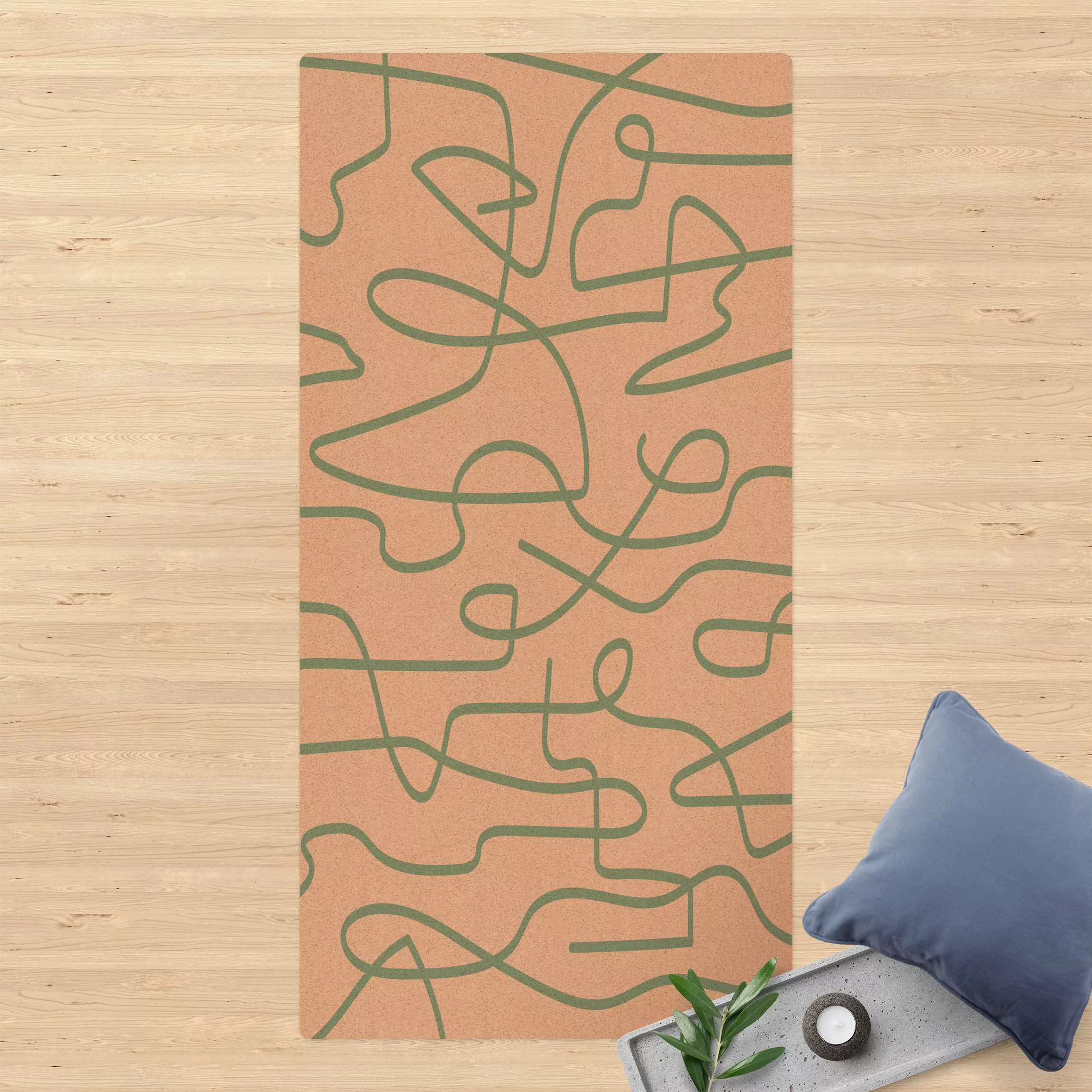 Kork-Teppich Abstrakter Linienfluss Mint günstig online kaufen