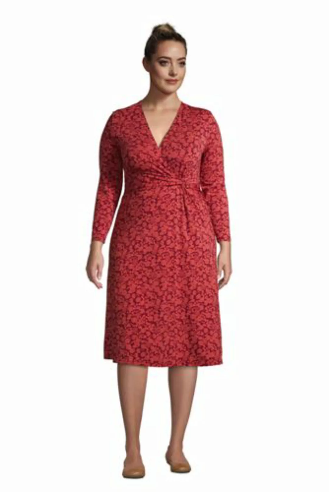 Gemustertes Jersey-Wickelkleid mit 3/4-Ärmeln in großen Größen, Damen, Größ günstig online kaufen