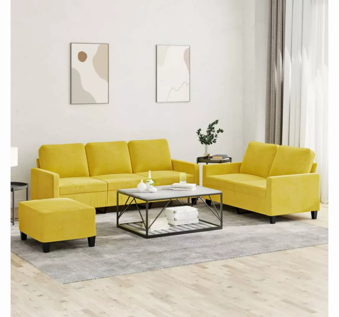 vidaXL Sofa Sofagarnitur Set mit Kissen Samt, 3-tlg., Gelb günstig online kaufen