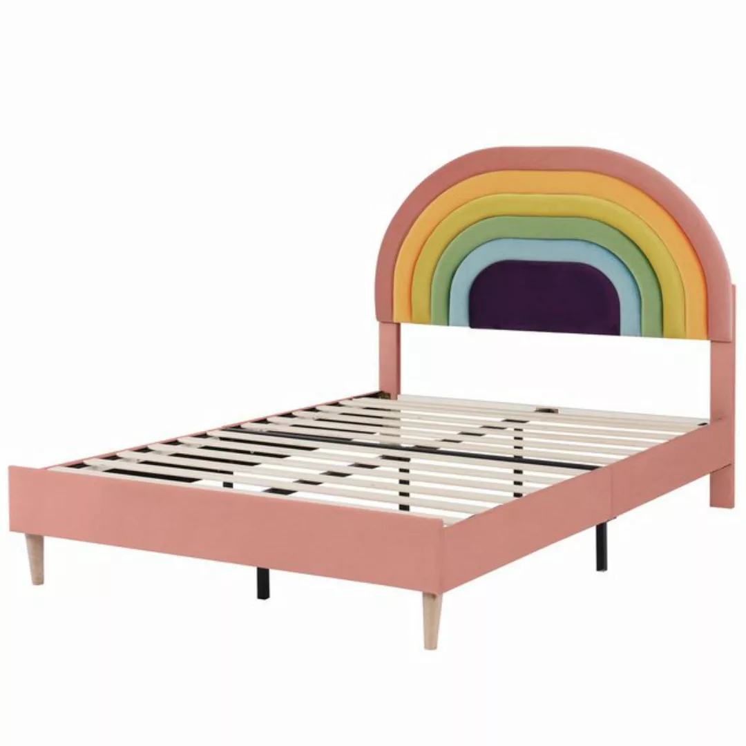 Flieks Polsterbett, Kinderbett mit verstellbarem Regenbogen-Kopfteil 140x20 günstig online kaufen