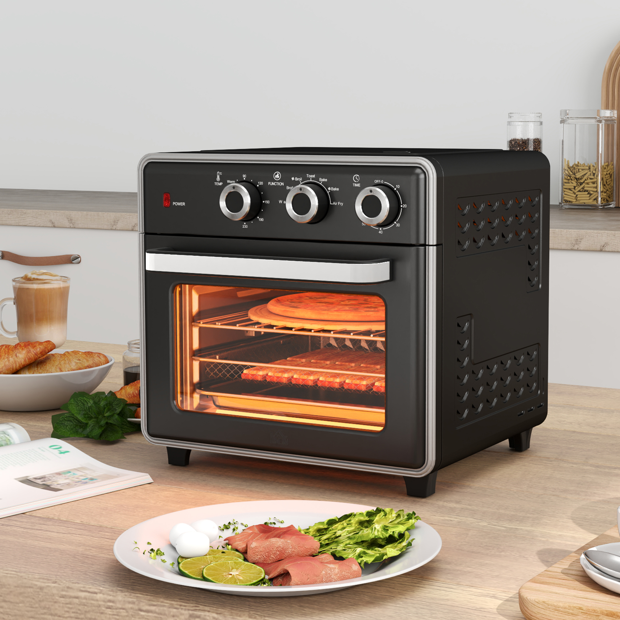 HOMCOM Minibackofen mit Umluft 20L Mini Ofen mit Backblech, Grillrost und K günstig online kaufen