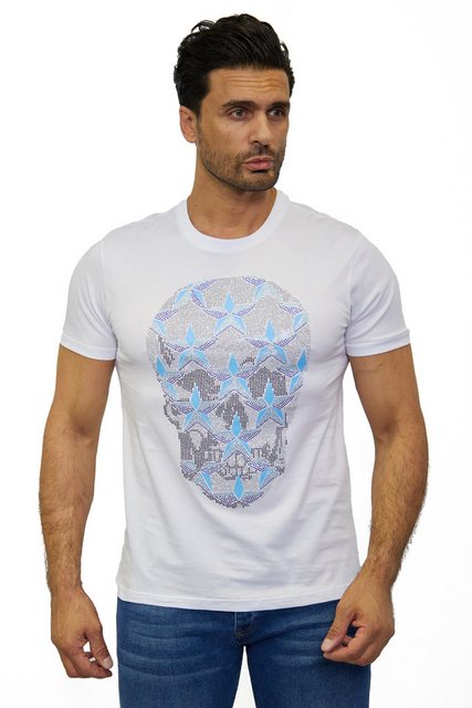 TRUENO T-Shirt Lässiges Herren Totenkopf T-Shirt in Slim Fit Weiß XXL günstig online kaufen