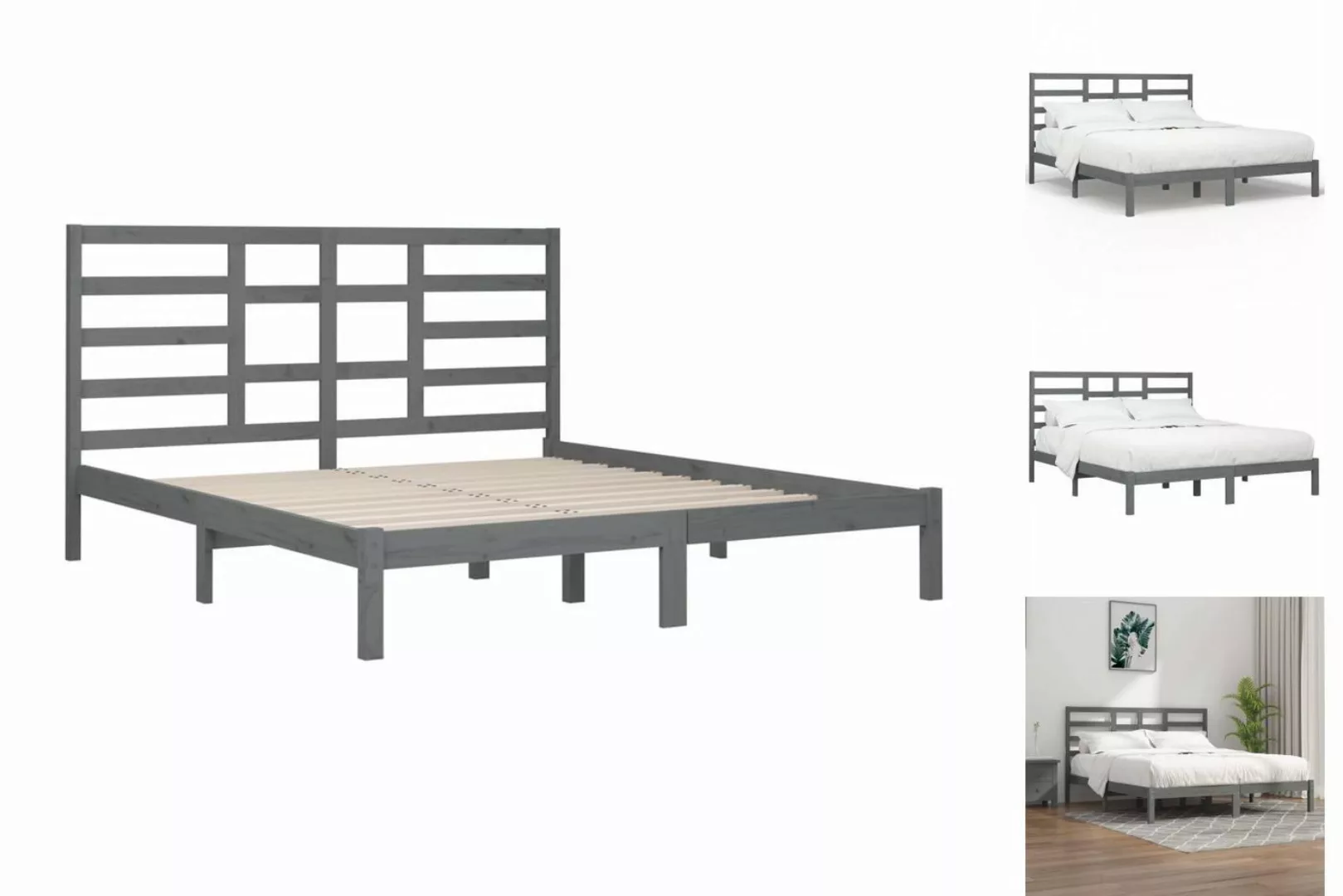 vidaXL Bettgestell Massivholzbett Grau 200x200 cm Bett Holz Bettgestell Dop günstig online kaufen