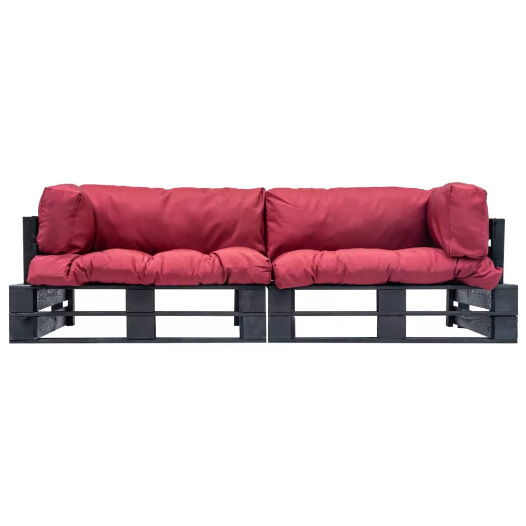 2-tlg. Garten-palettensofa-set Mit Roten Kissen Kiefernholz günstig online kaufen