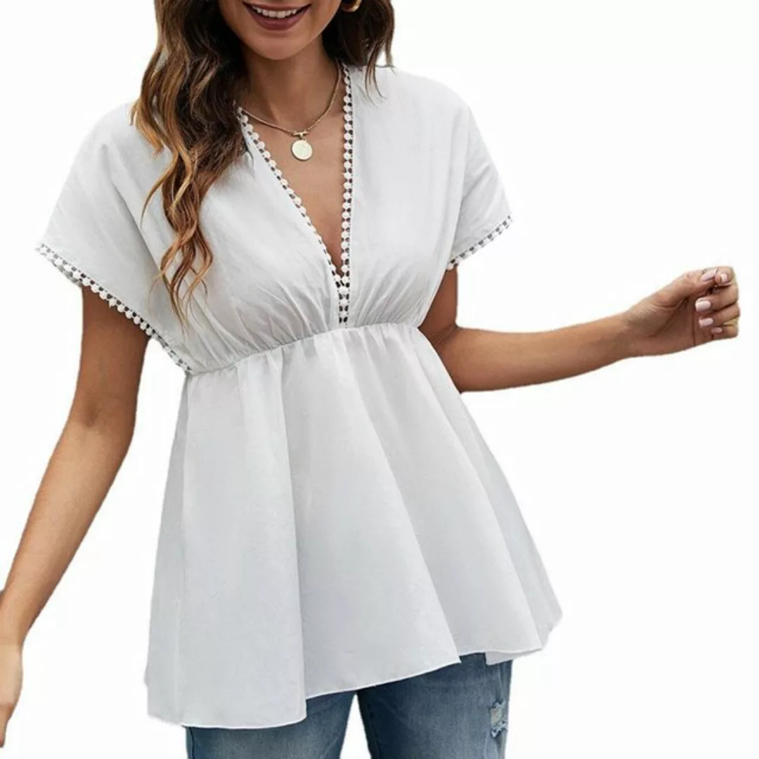 RUZU UG Blusentop Hemdbluse Sommerpullover Damen Kurzarm-Design Lockeres T- günstig online kaufen