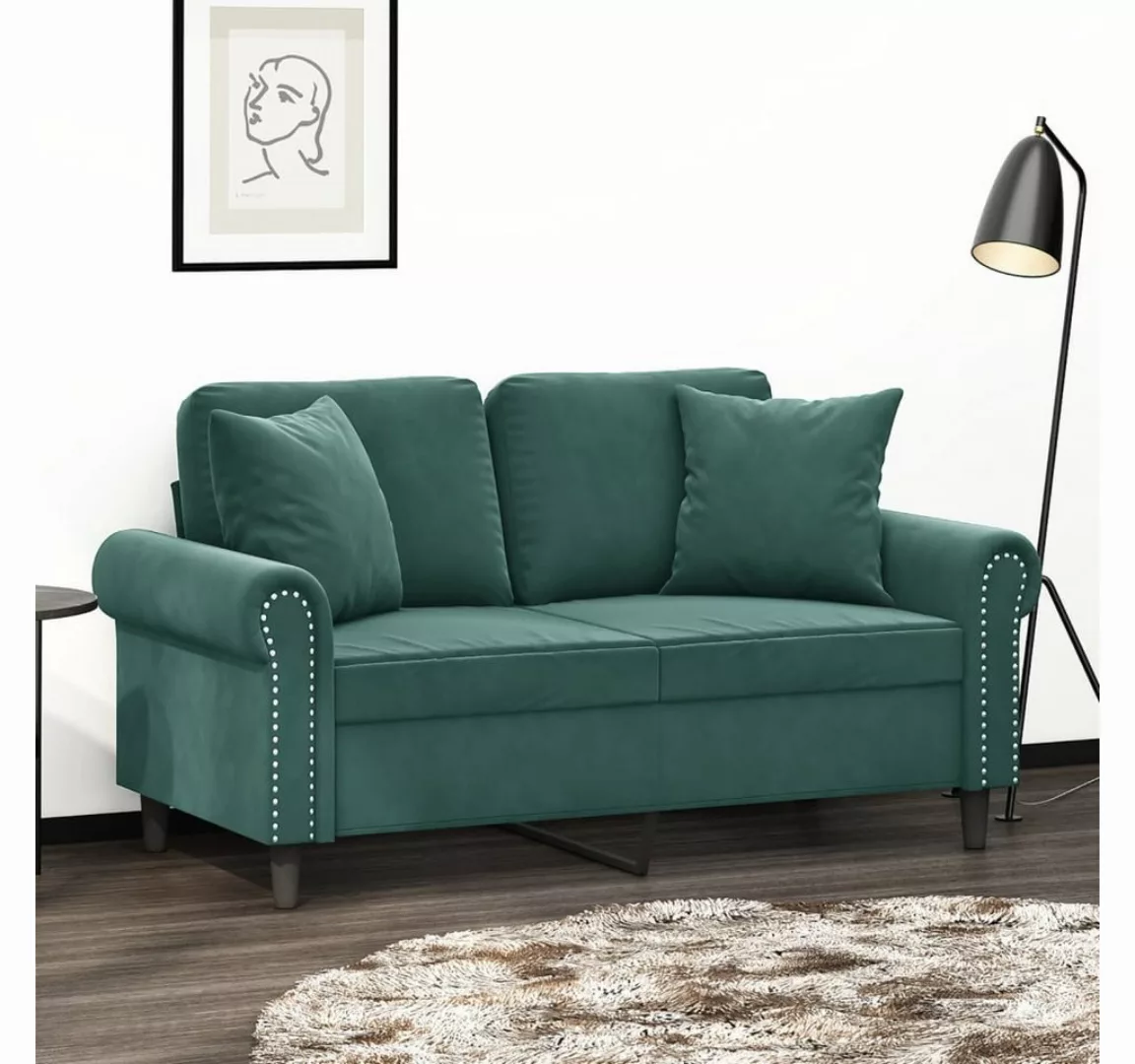 vidaXL Sofa, 2-Sitzer-Sofa mit Zierkissen Dunkelgrün 120 cm Samt günstig online kaufen