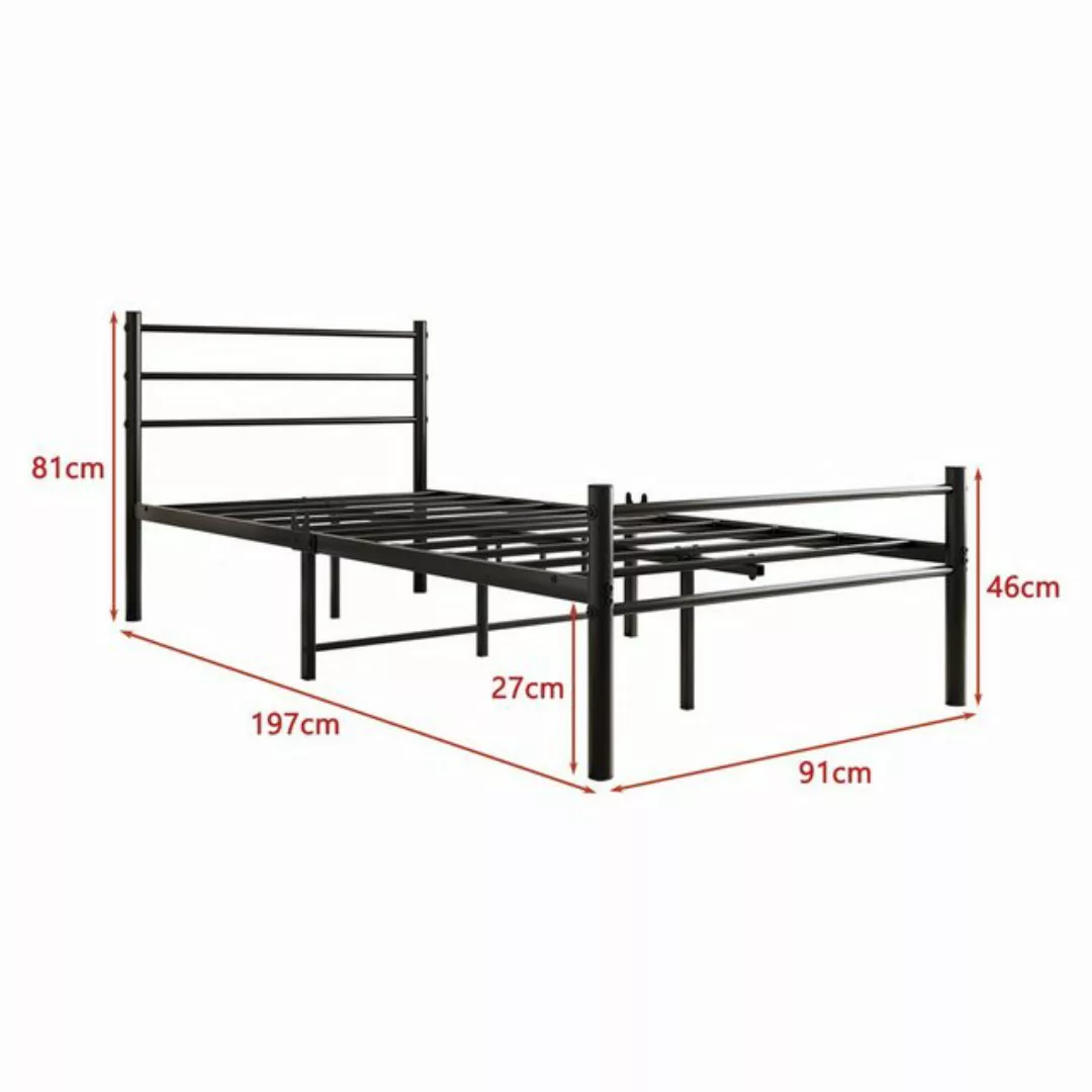 WISHDOR Metallbett Einzelbett Bett (Schwarz 90x200cm ohne Matratze), mit La günstig online kaufen
