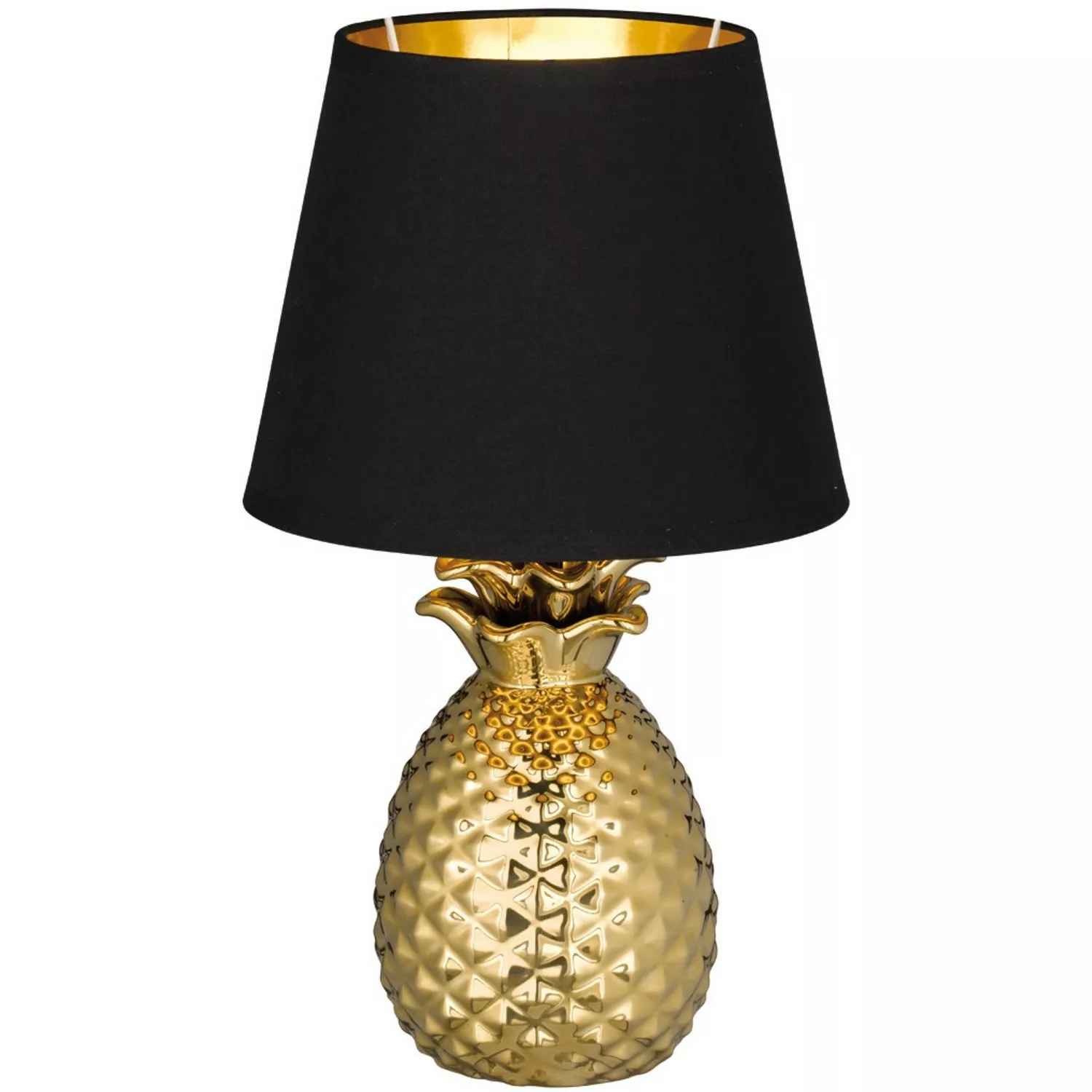 Edle Keramik-Tischlampe Pineapple in Gold-Schwarz günstig online kaufen