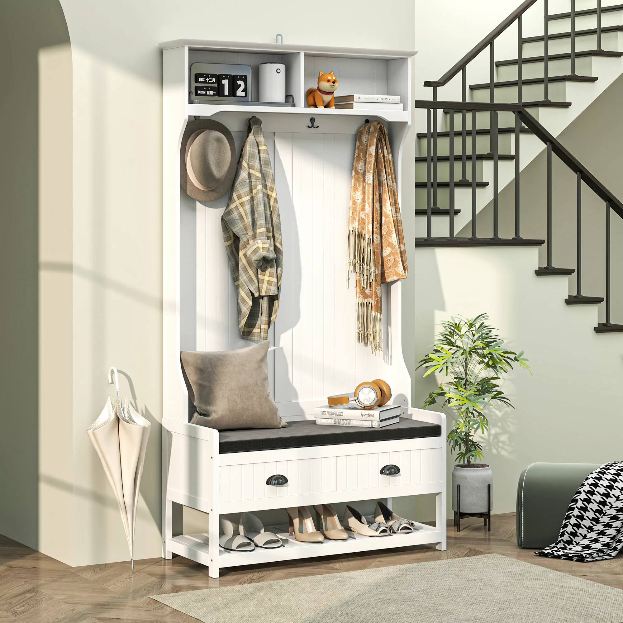 HOMCOM 2-in-1 Garderobenständer, Kleiderständer mit 4 Haken, Garderobe mit günstig online kaufen