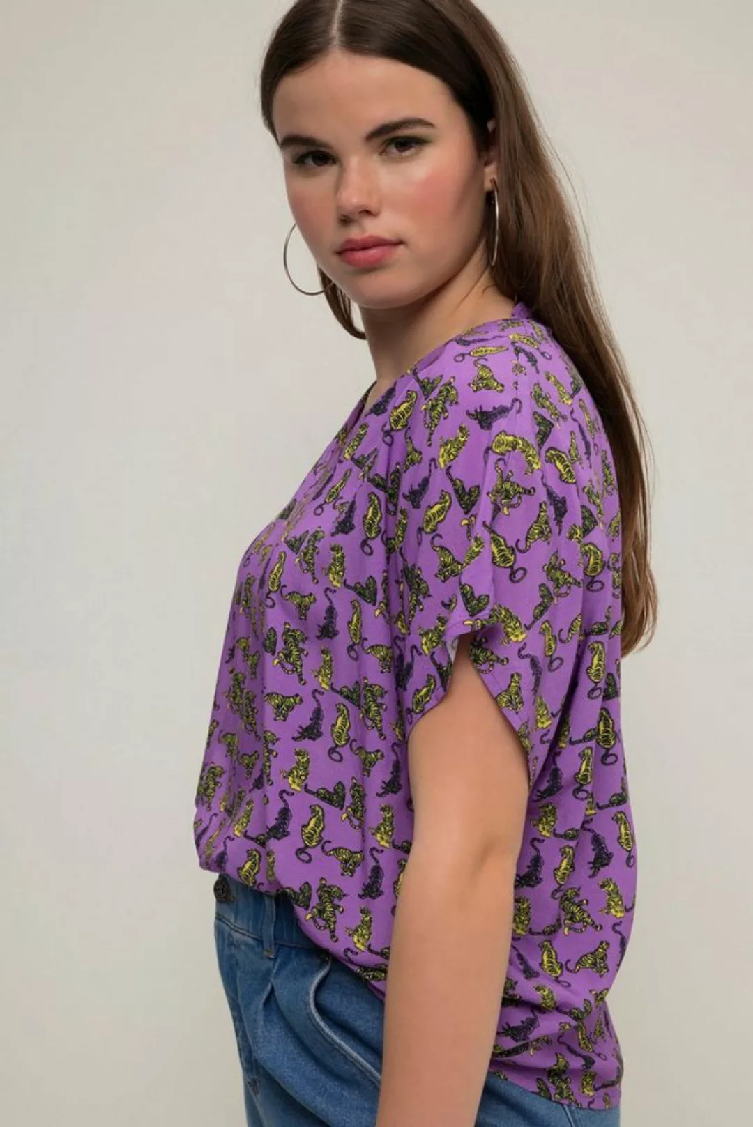 Studio Untold Druckbluse Blusenshirt oversized Tiger Print V-Ausschnitt günstig online kaufen