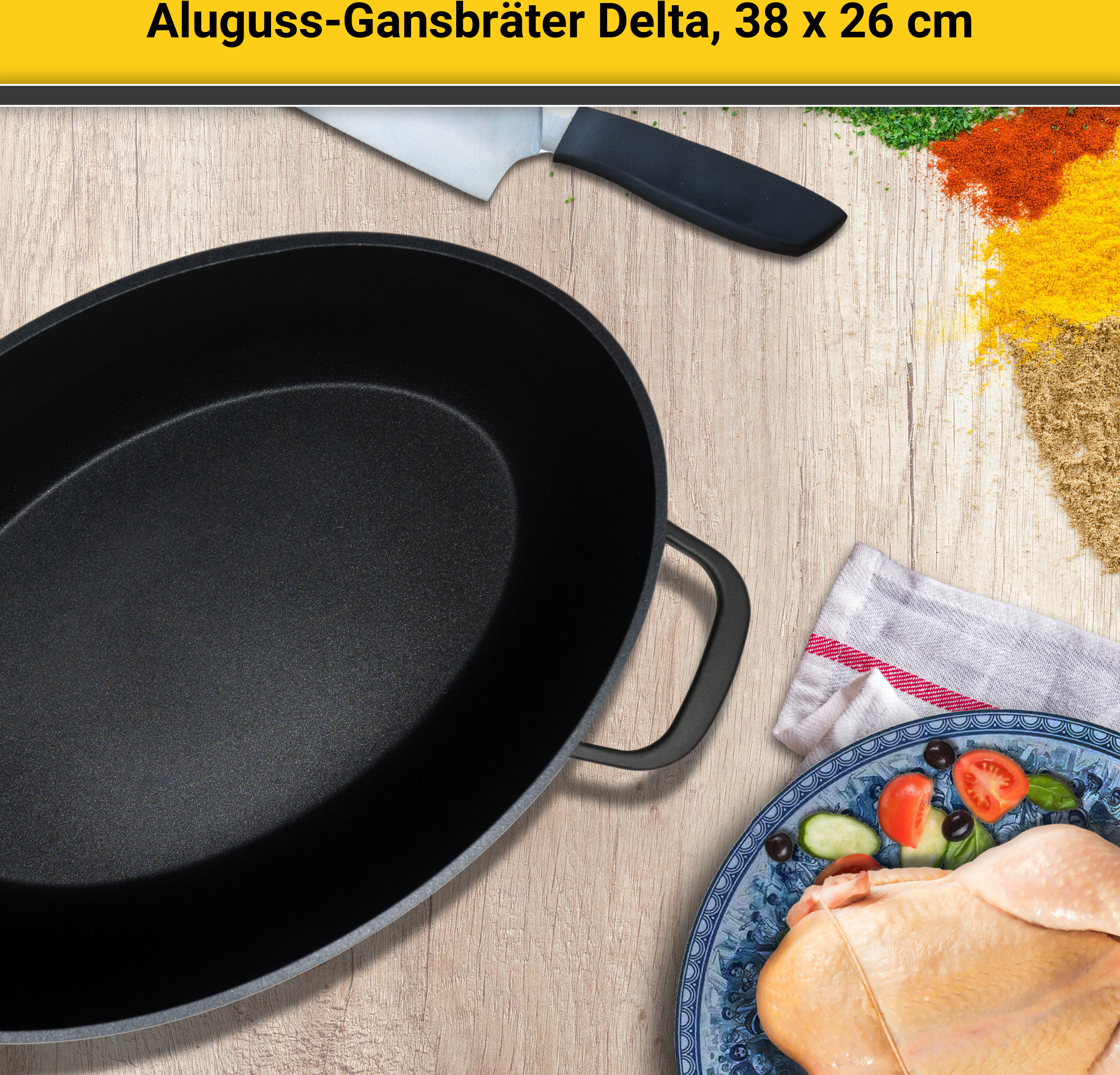 Krüger Bräter »Aluguss Gansbräter mit Glasdeckel und Aromaknopf DELTA, 38x2 günstig online kaufen