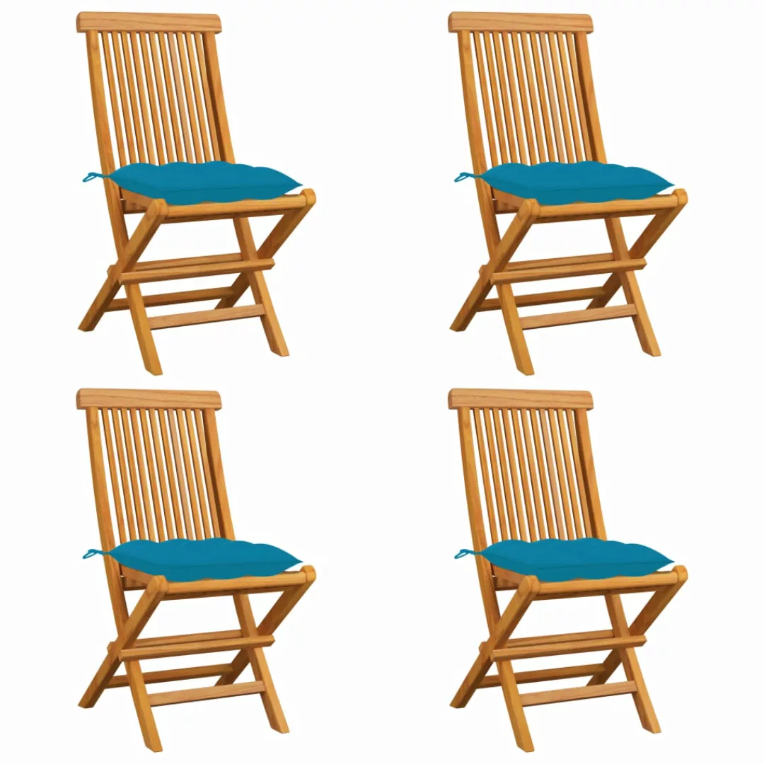 Gartenstühle Mit Hellblauen Kissen 4 Stk. Massivholz Teak günstig online kaufen