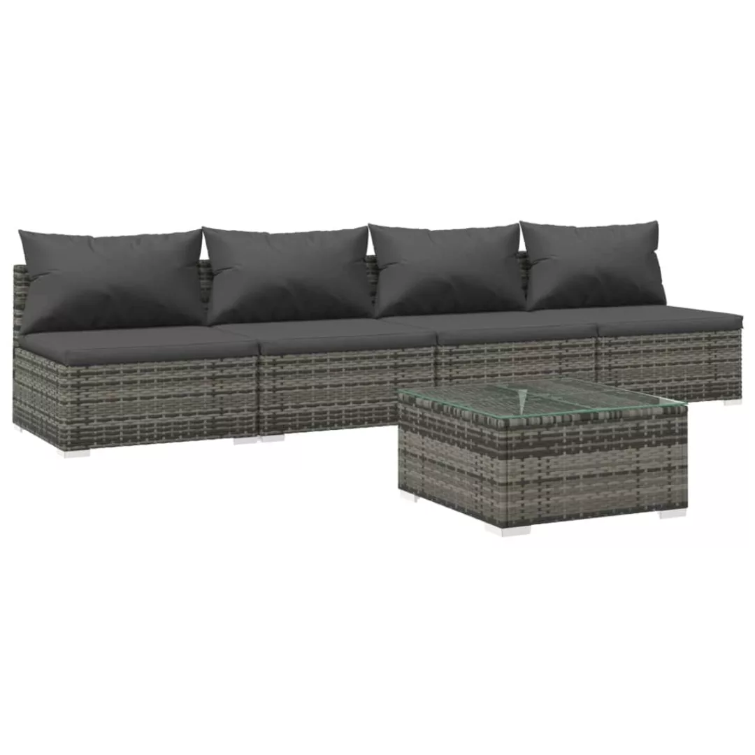 Vidaxl 5-tlg. Garten-lounge-set Mit Kissen Poly Rattan Grau günstig online kaufen