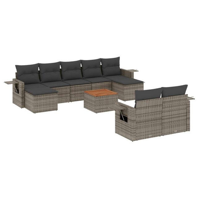 vidaXL Sofaelement 10-tlg. Garten-Sofagarnitur mit Kissen Grau Poly Rattan günstig online kaufen