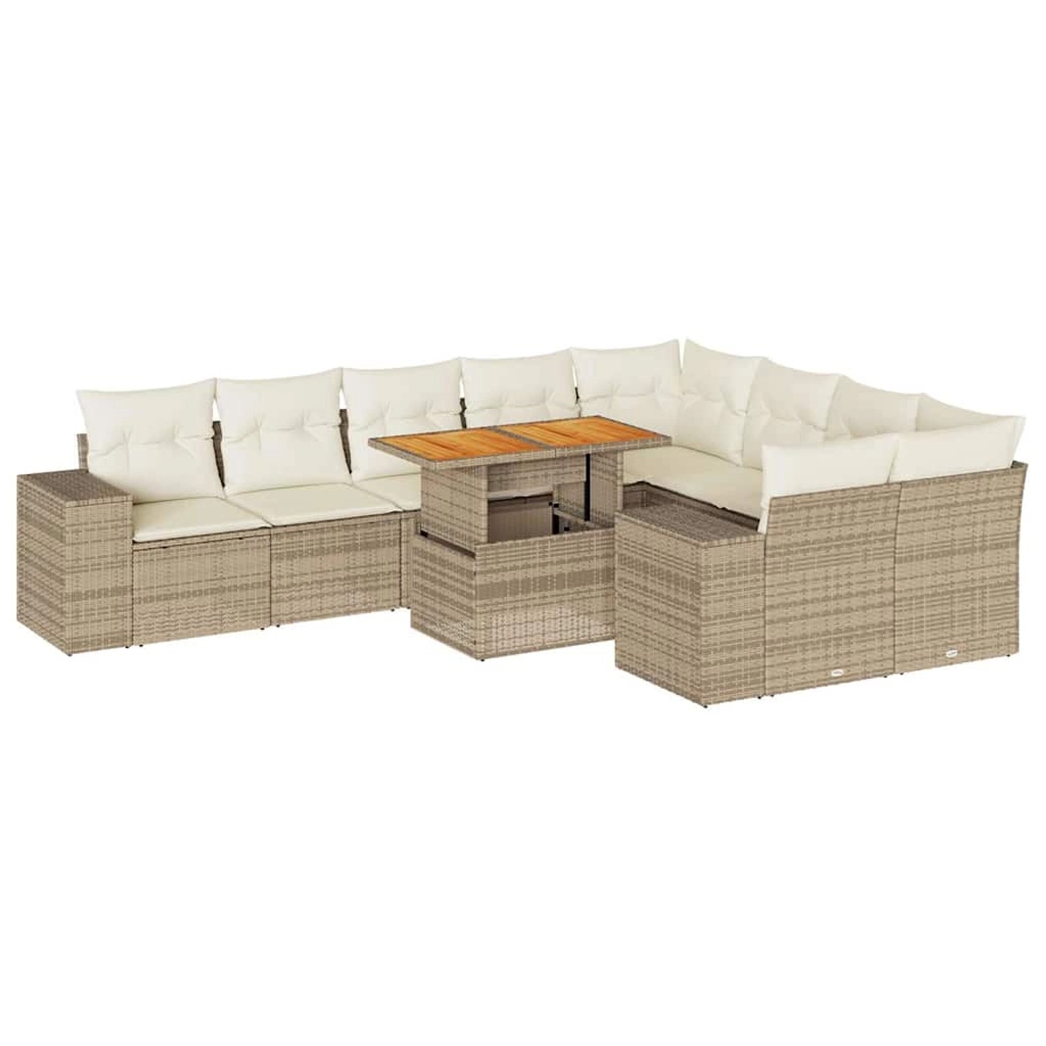 vidaXL 10-Tlg Garten-Sofagarnitur mit Kissen Beige Poly Rattan Akazie 33274 günstig online kaufen