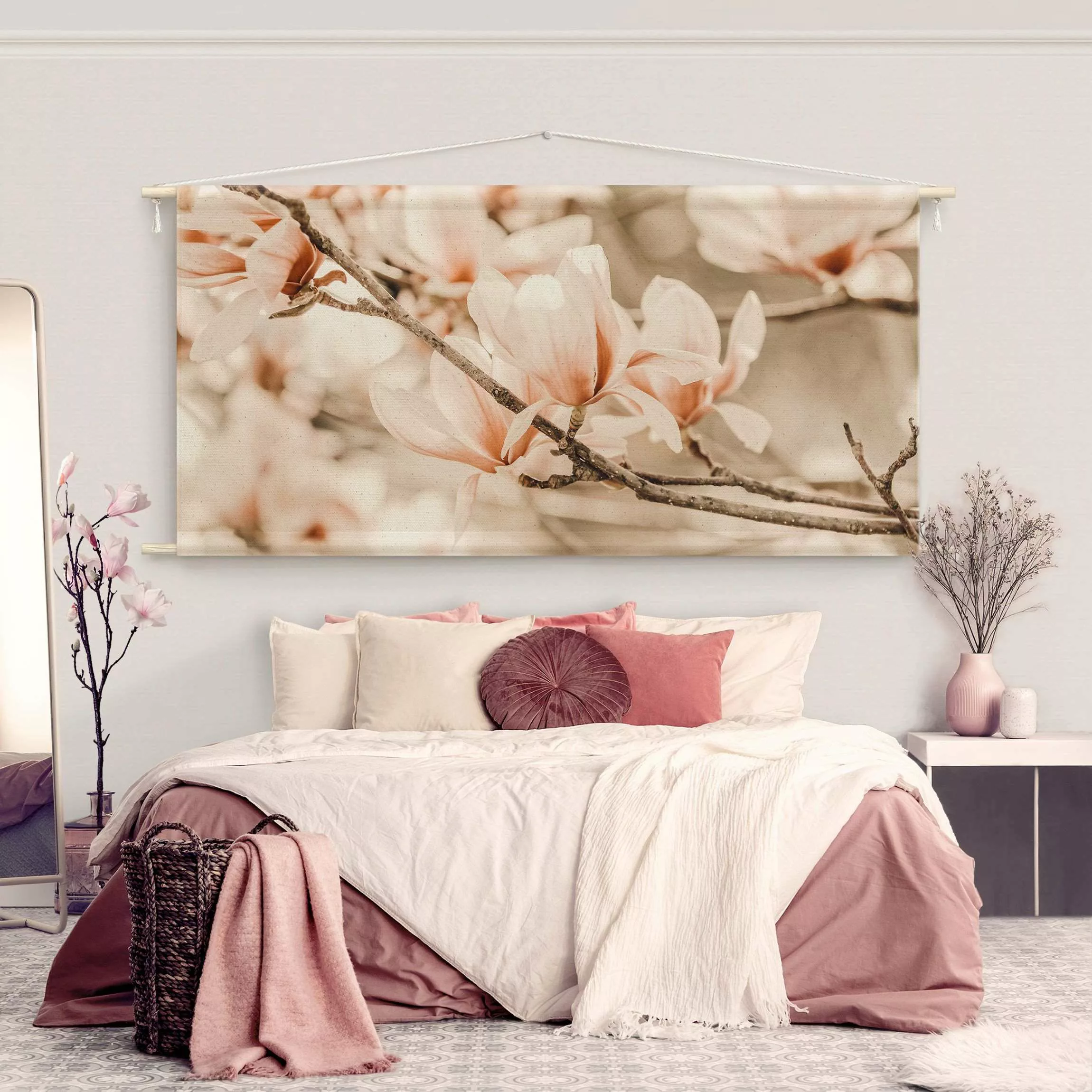 Wandteppich Magnolienzweige im Vintagestil günstig online kaufen