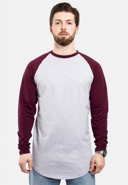 Blackskies T-Shirt Baseball Longshirt T-Shirt Aschgrau-Burgundy Large günstig online kaufen