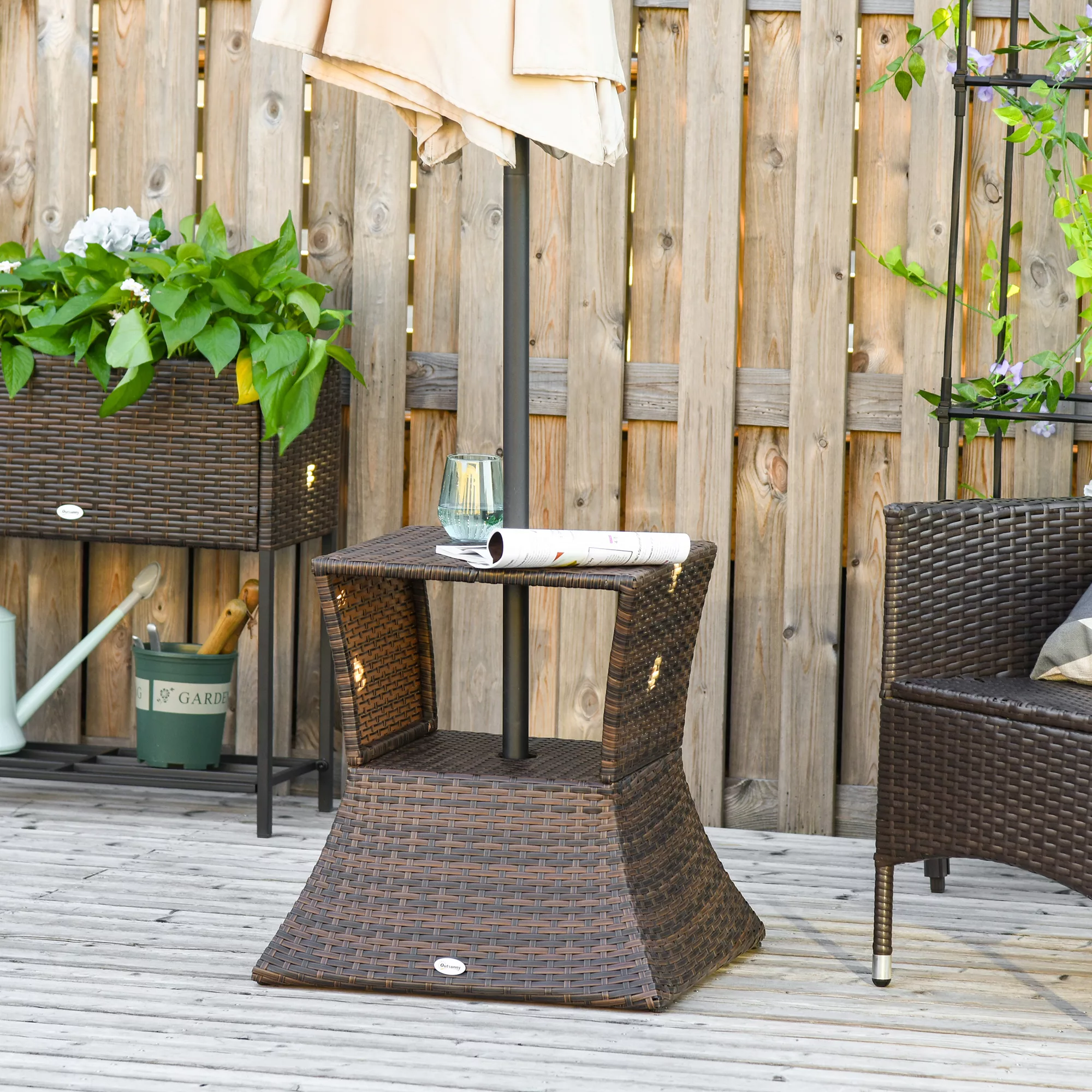 Outsunny Gartentisch Beistelltisch Sonnenschirmständer Gartenmöbel Terrasse günstig online kaufen