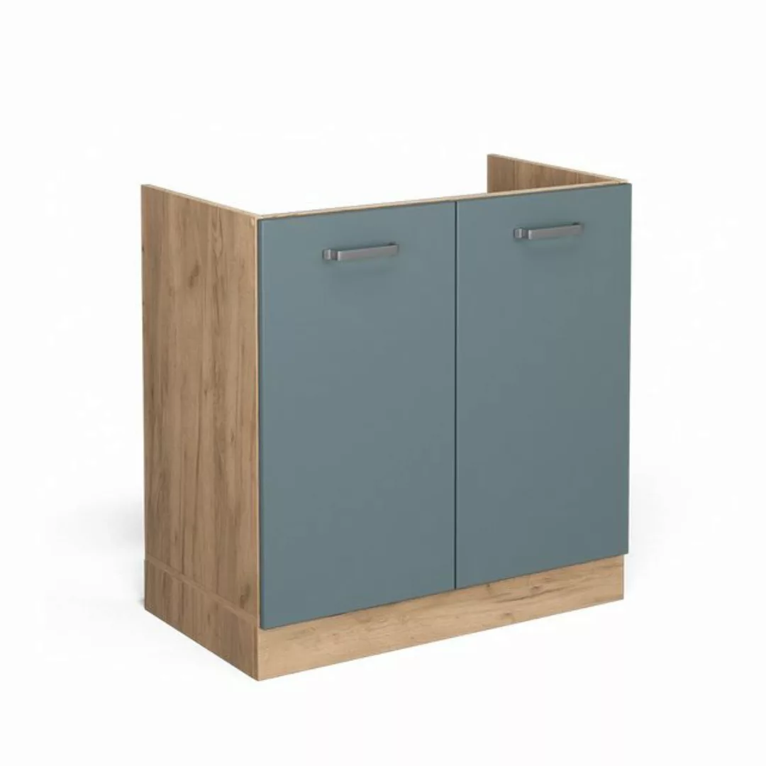 Livinity® Spülenunterschrank R-Line, Blau-Grau/Goldkraft Eiche, 80 cm, AP A günstig online kaufen