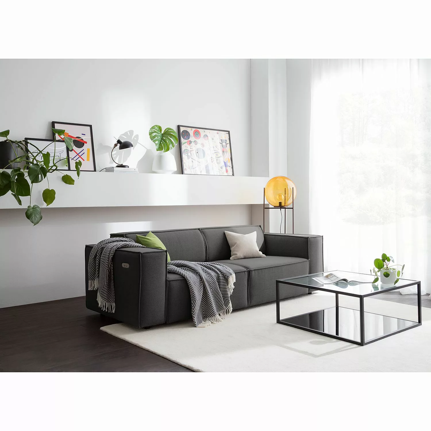 home24 Sofa Kinx 2,5-Sitzer Anthrazit Webstoff 223x70x96 cm (BxHxT) Modern günstig online kaufen