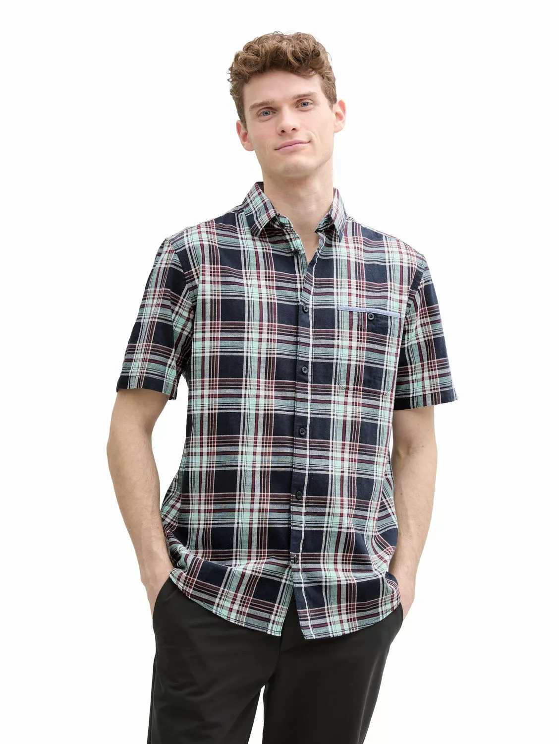 Tom Tailor Herren Kurzarm Hemd CHECKED SLUBYARN SHIRT - Regular Fit günstig online kaufen