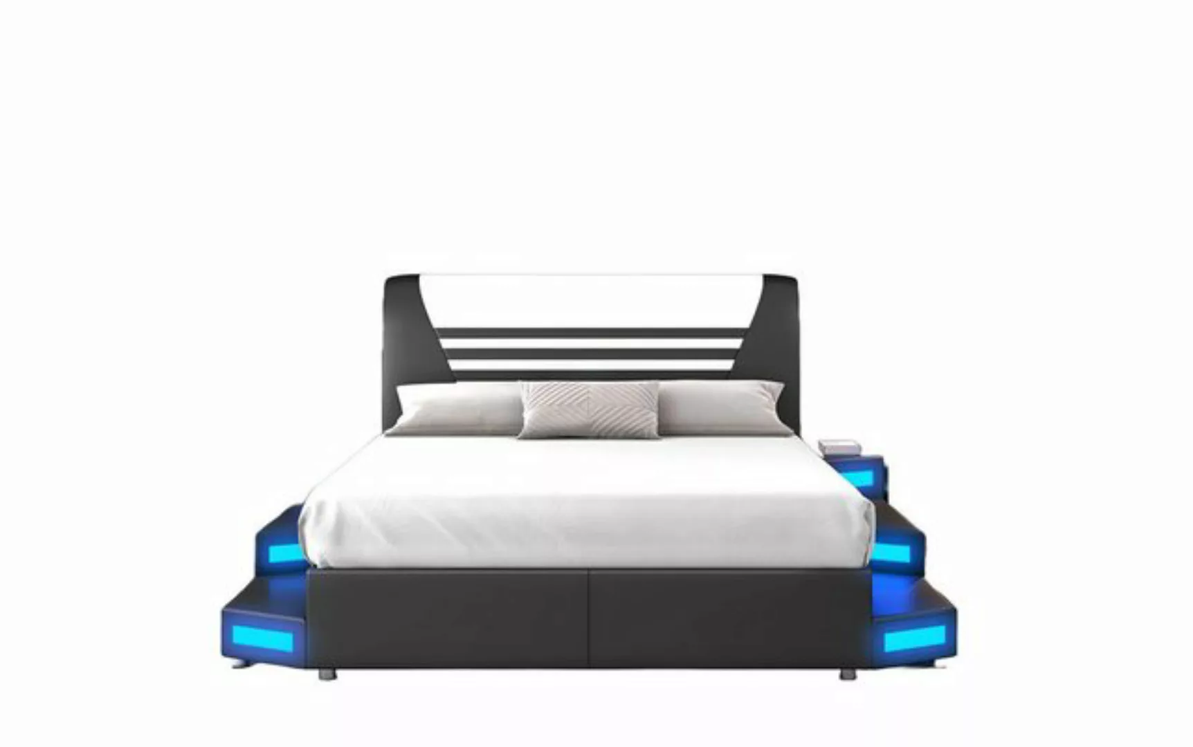 Xlmoebel Bett Hochwertiges LED-beleuchtetes Schlafzimmerbett aus Leder in d günstig online kaufen