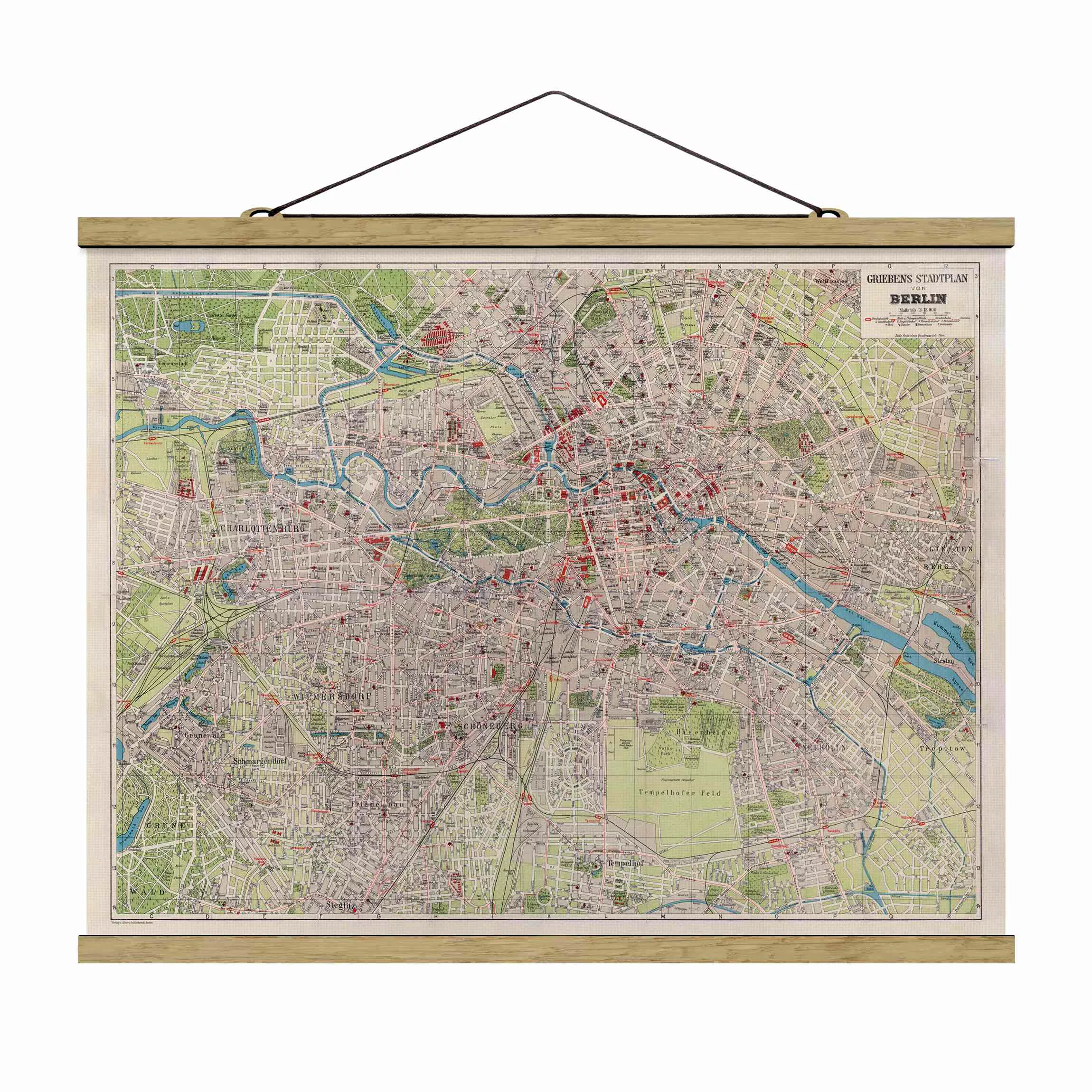 Stoffbild Karten mit Posterleisten - Querformat Vintage Stadtplan Berlin günstig online kaufen