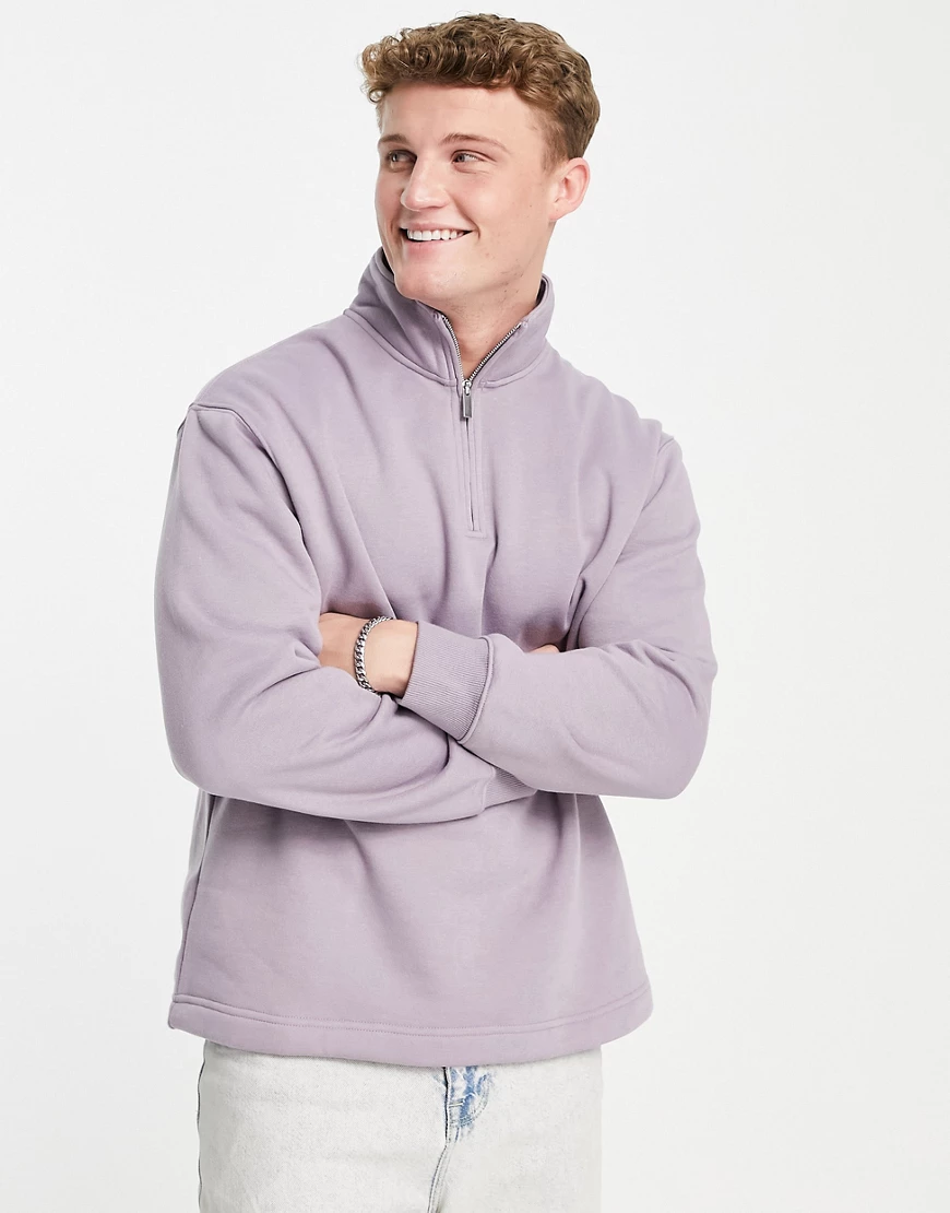 Topman – Sweatshirt aus recyceltem Polyestermix in Flieder mit Halbreißvers günstig online kaufen