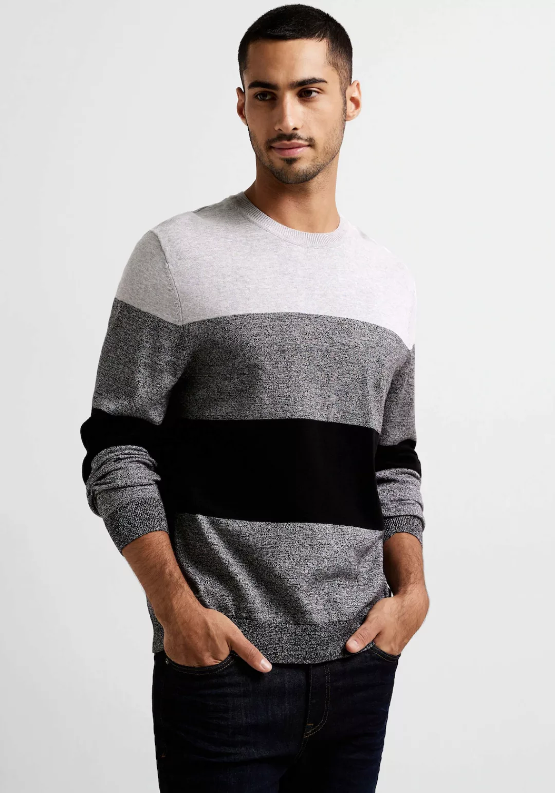 STREET ONE MEN Strickpullover, mit mehrfarbigen Blockstreifen günstig online kaufen