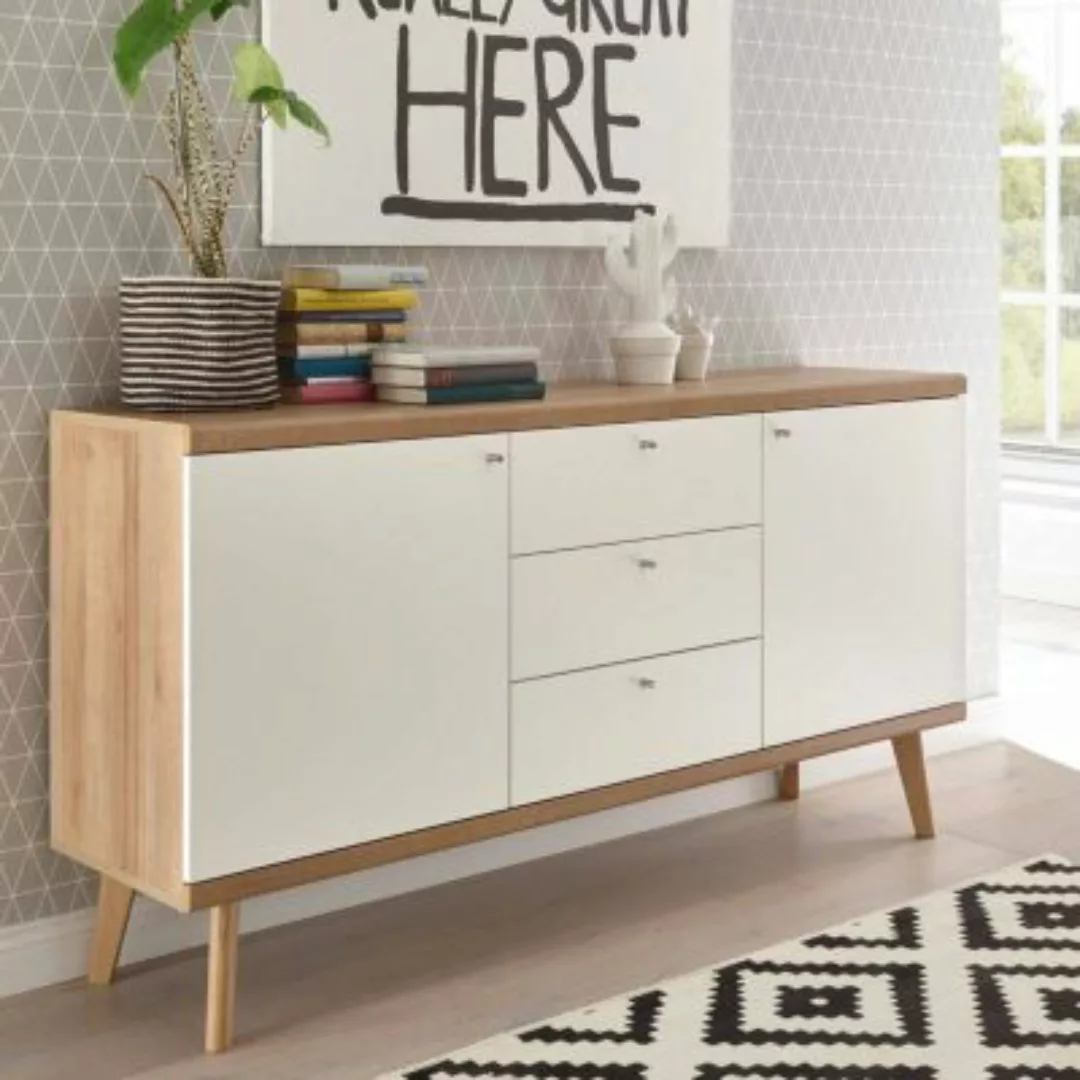 Lomadox Wohnzimmer Sideboard MAINZ-61 Retro skandinavisch weiß matt mit Eic günstig online kaufen