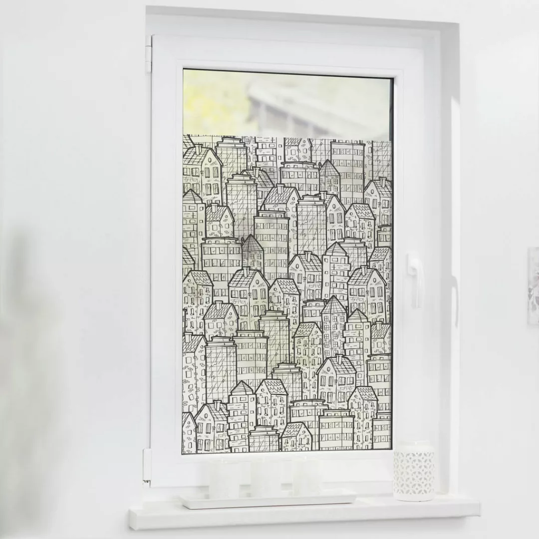 LICHTBLICK Fensterfolie Stadt schwarz weiß B/L: ca. 100x100 cm günstig online kaufen