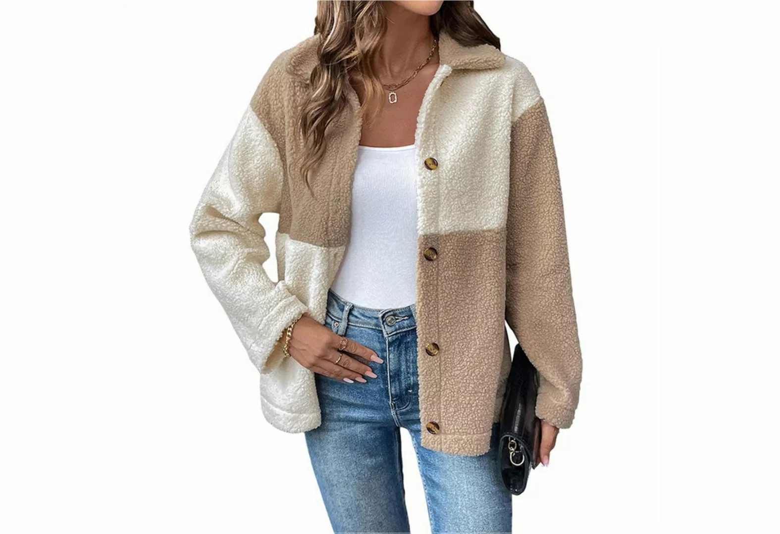 Zoclack Kurzjacke Sherpa Jacke für Damen Fleece Wintermantel Jacke Blockfar günstig online kaufen