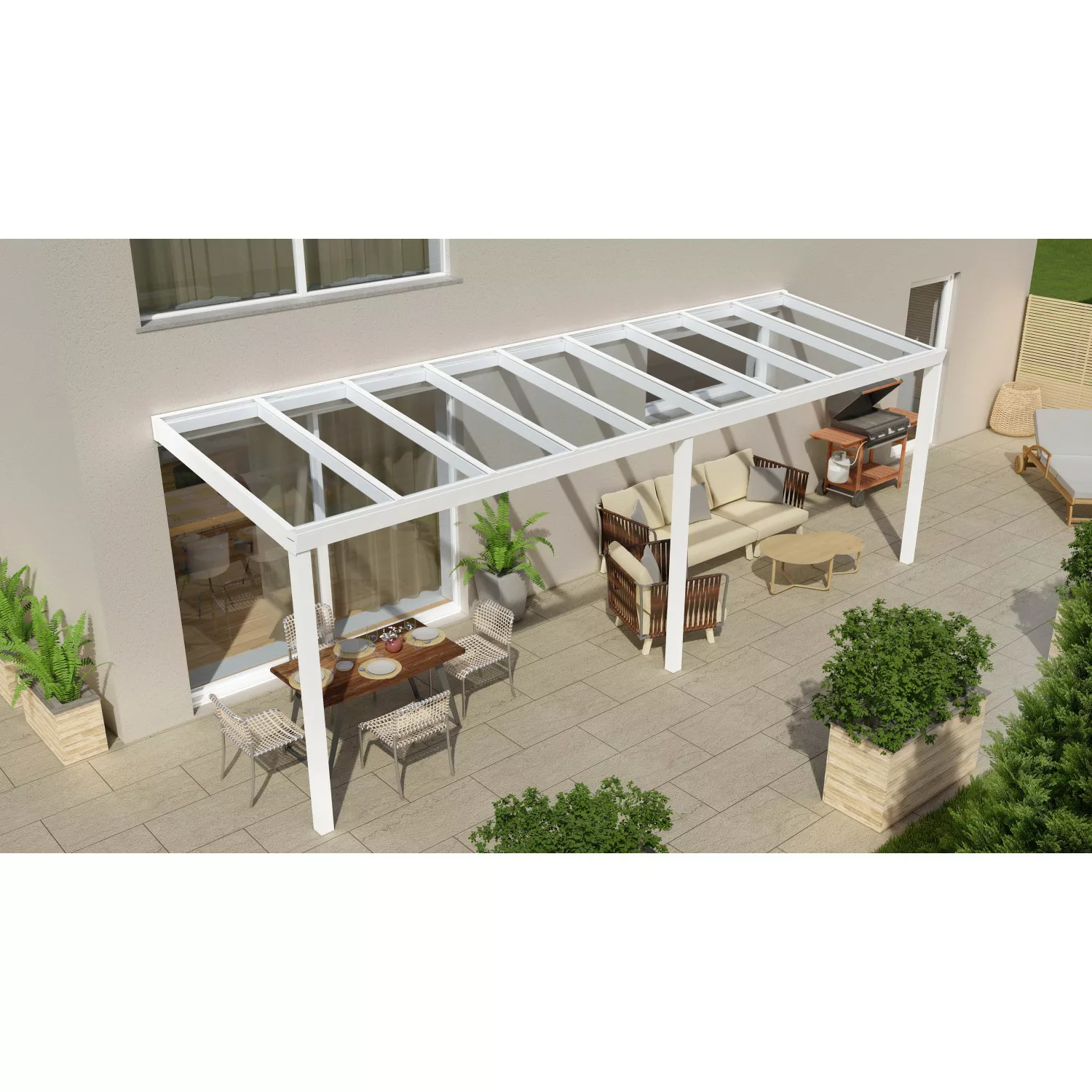 Terrassenüberdachung Professional 700 cm x 200 cm Weiß Glas günstig online kaufen
