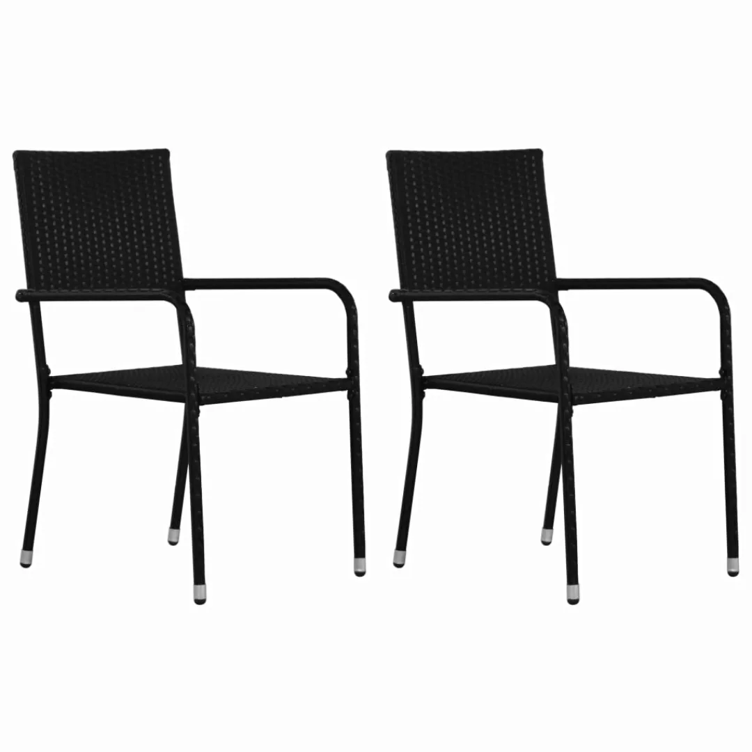 3-tlg. Garten-essgruppe Poly Rattan Schwarz günstig online kaufen