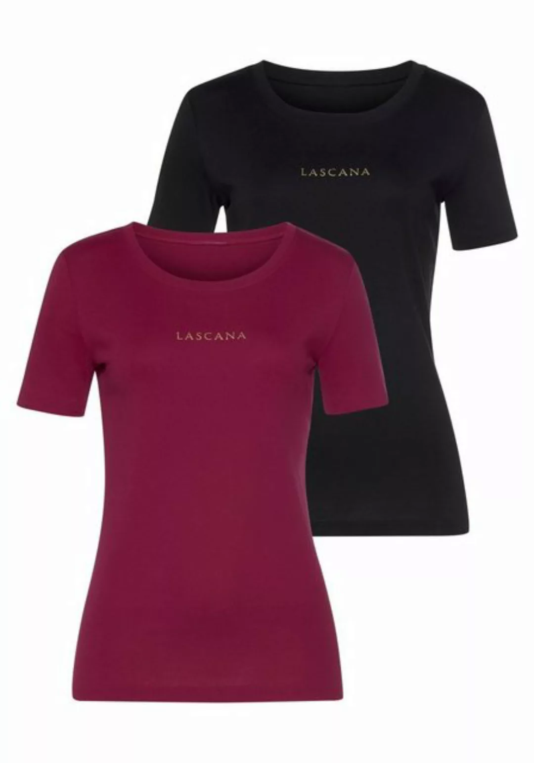 LASCANA T-Shirt (2er-Pack) mit goldenem Logodruck günstig online kaufen